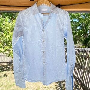 Calvin Klien Womens Cotton Button-Down Shirts Large Light-Blue Career Office‎
